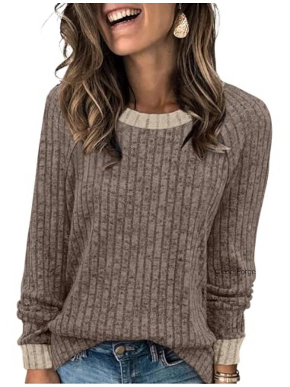 Womens Tunic Tops Long Sleeve Color Block Sweater Lightweight Soft Pullover